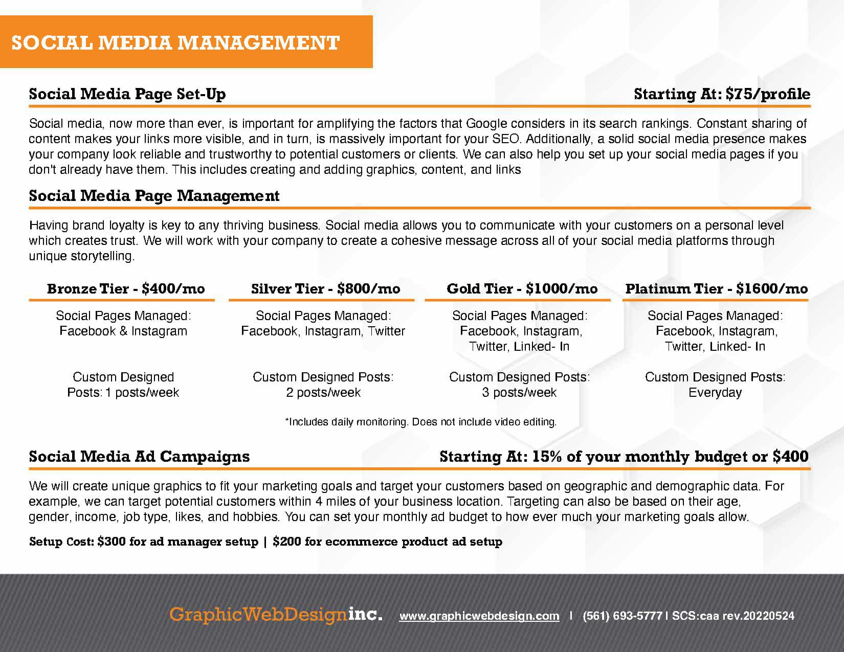 Social Media Packages – Graphic Web Design Inc – June 2022